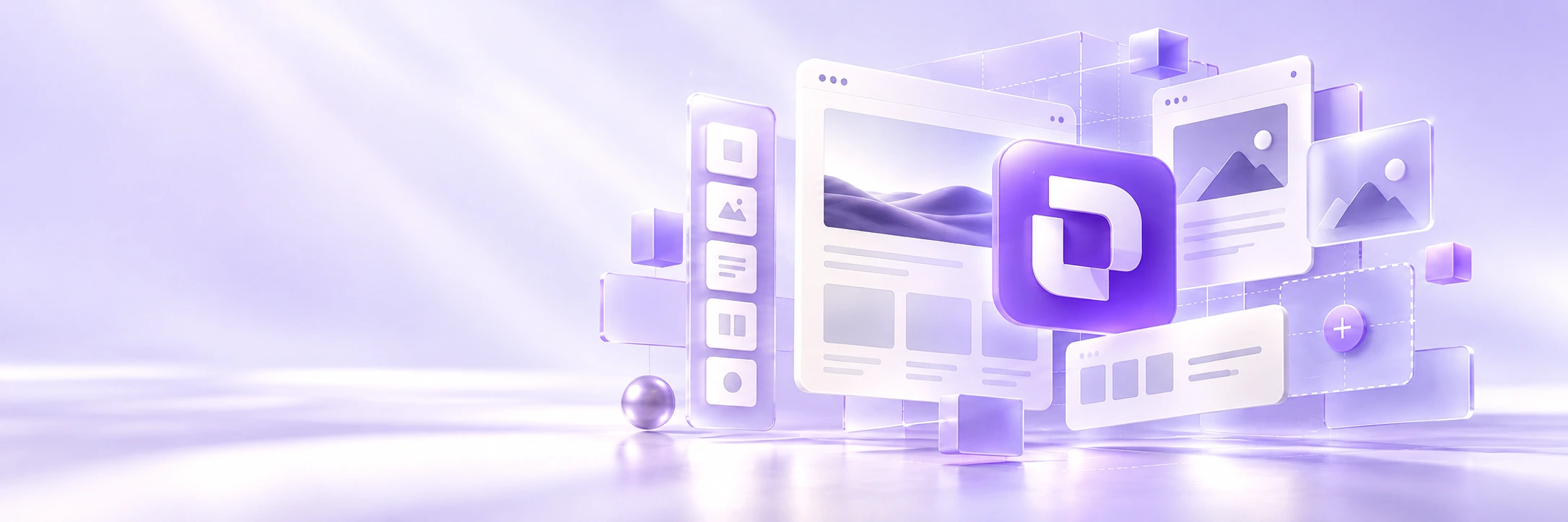 Digiter Builder — svijetla ilustracija modularnog web dizajna u lavanda tonu