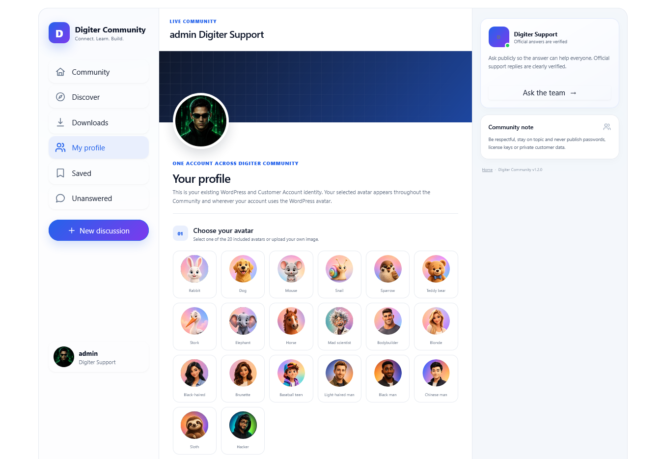 Digiter Community member profile with twenty included avatars